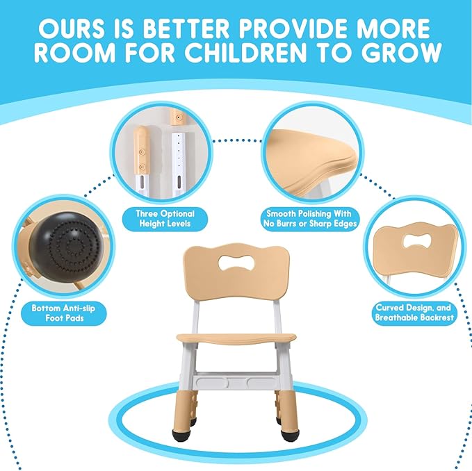 Kids Height Adjustable Toddler Chair Max Load 220LBS Plastic Indoor Outdoor - Image 3