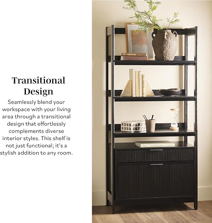 Walker Edison Transitional Open Reeded 4-Shelf Bookshelf - Image 11