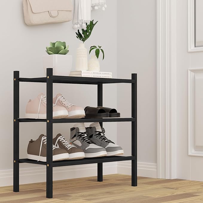 3-Tier Bamboo Small Shoe Rack, Free Standing Wood Shoe Shelf Storage Organizer - Image 2