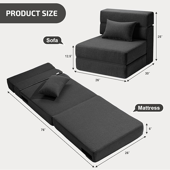 Folding Sofa Bed with Pillow- Convertible Chair Floor Couch & Sleeping Mattress - Image 2