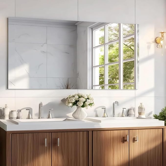 KOCUUY Large Frameless Mirror, 60x30 Inch Rectangle Bathroom Vanity Mirror - Image 4