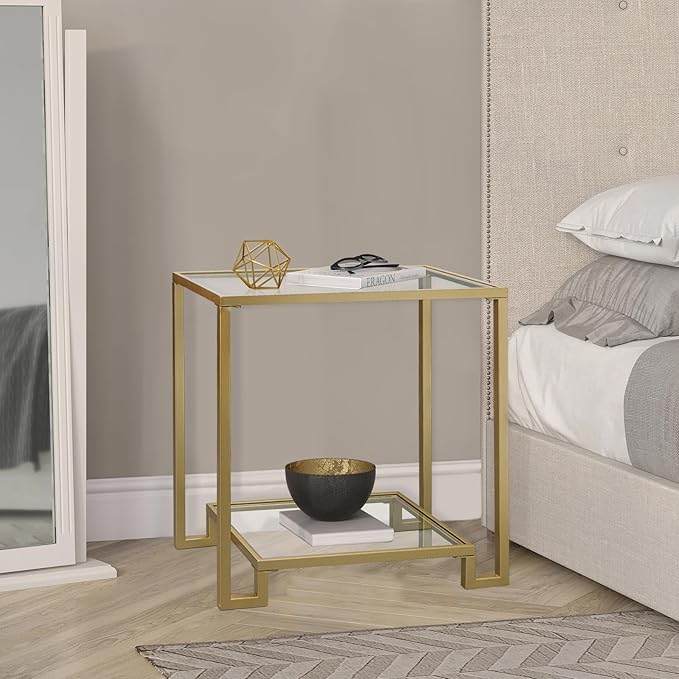 2 Tier Rectangular Side Table, Modern Metal Clear Coffee Table，Small Accent - Image 6
