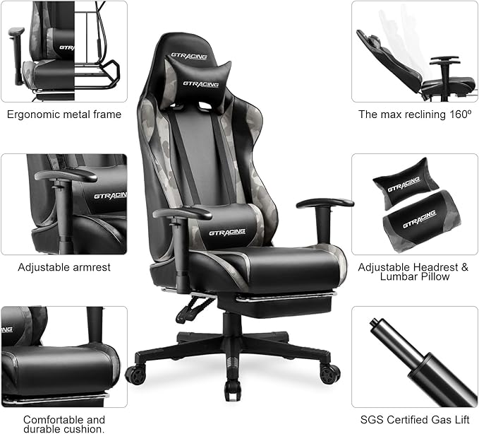 GTRACING Gaming Chair with Footrest, Ergonomic Computer Game Desk Chair - Image 6