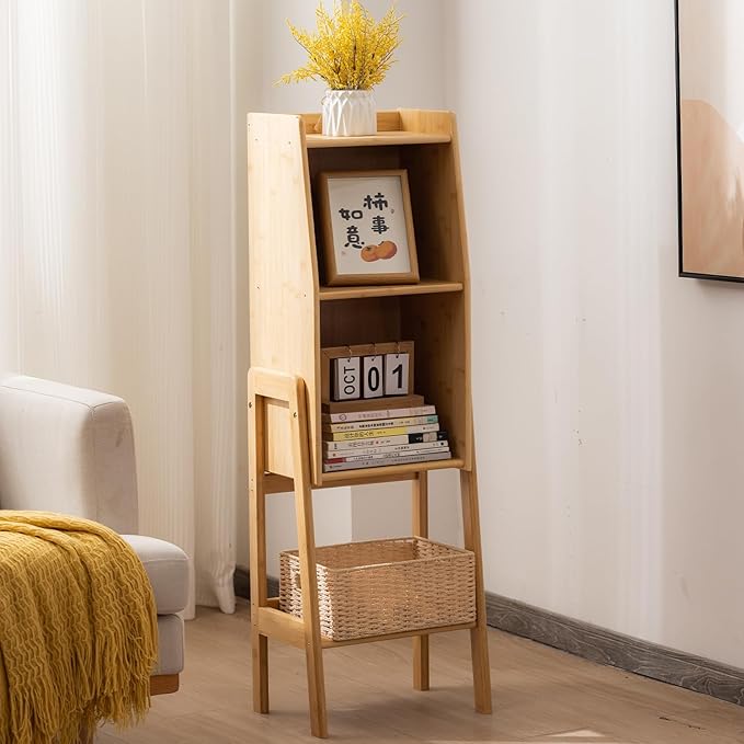 3 Tier Bamboo Bookcase, Classical Modern Bookshelf, Dispaly Shelves, Bamboo - Image 2