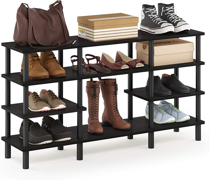 Furinno Turn-N-Tube 4-Tier Multipurpose Wide Shelf TV Stand, Espresso/Black by Furinno-FitsYourSpaceFitsYourBudget