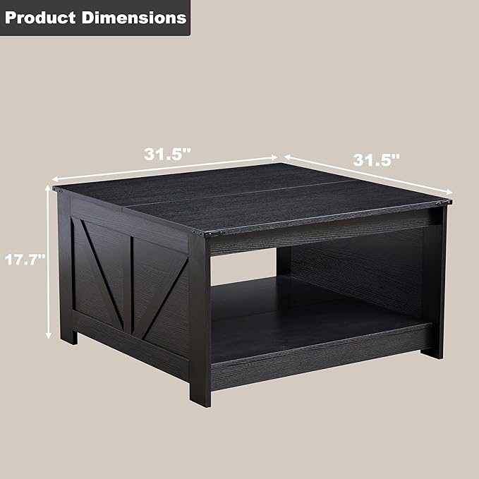 Farmhouse Coffee Table for Living Room, Wood Square Coffee Tables, 31.5" W x - Image 2