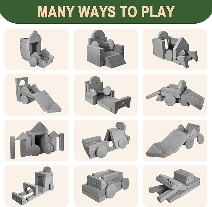 Modular Kids Play Couch 15PCS, Convertible Toddler Floor Sofa Set, Foam Play - Image 8