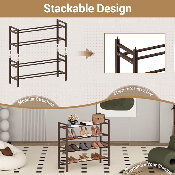 Haddockway Bamboo Shoe Rack for Closet, Free Standing Shoe Organizer - Image 6
