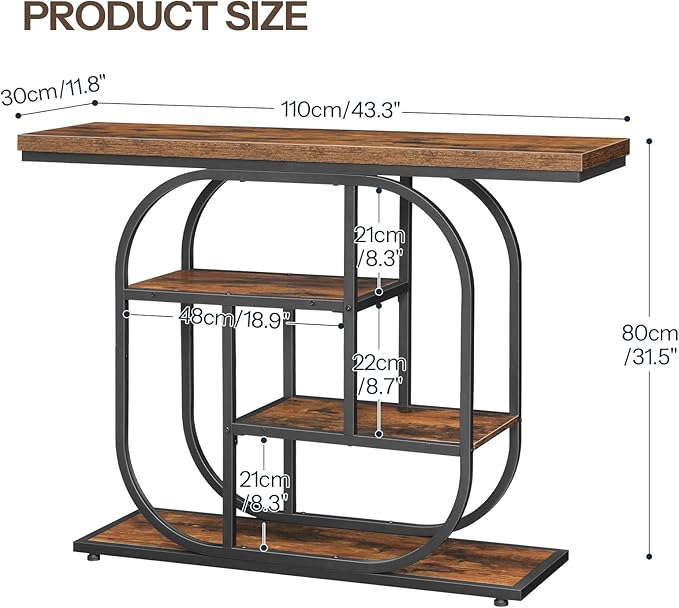 HOOBRO 43.3" Console Table, 4-Tier Sofa Table, Industrial Entryway Table - Image 2