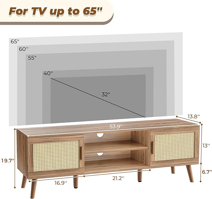 SUPERJARE Boho TV Stand for 65 Inch TV, Entertainment Center - Image 7