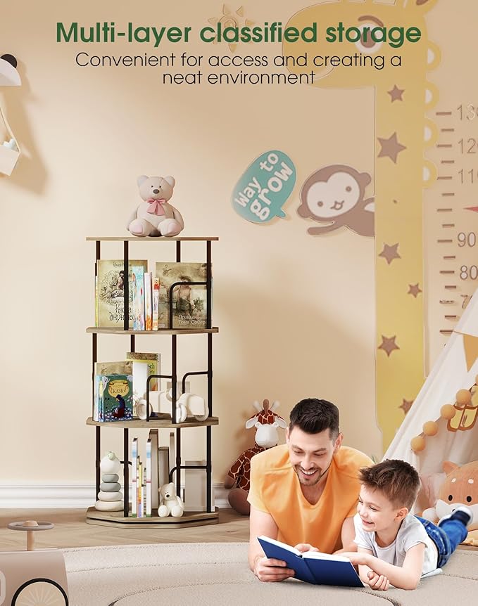 5 Tier Rotating Bookshelf, 360 Display Round Spinning Bookshelf Tower - Image 5