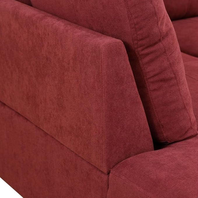 Red L-Shaped 3-Piece Flannel Sofa - Image 6