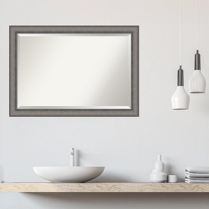 Amanti Art Grey Wall Mirror 29x41 Burnished Concrete Rectangle Bathroom Mirror - Image 6