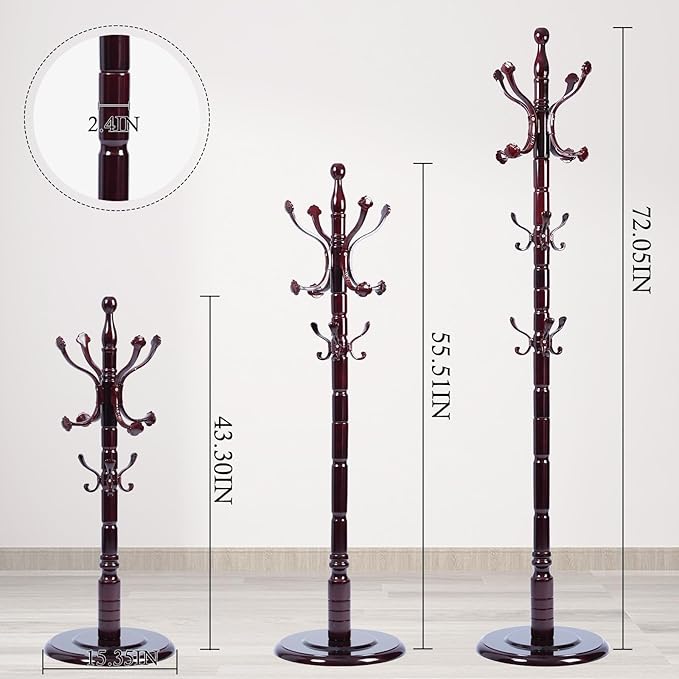 Coat Rack Stand, Solid Wooden Coat Tree - Image 6