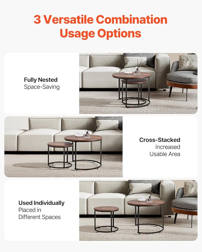 VEVOR Nesting Tables, Coffee Table Set of 2, 23.6 inch Round Coffee Table - Image 4