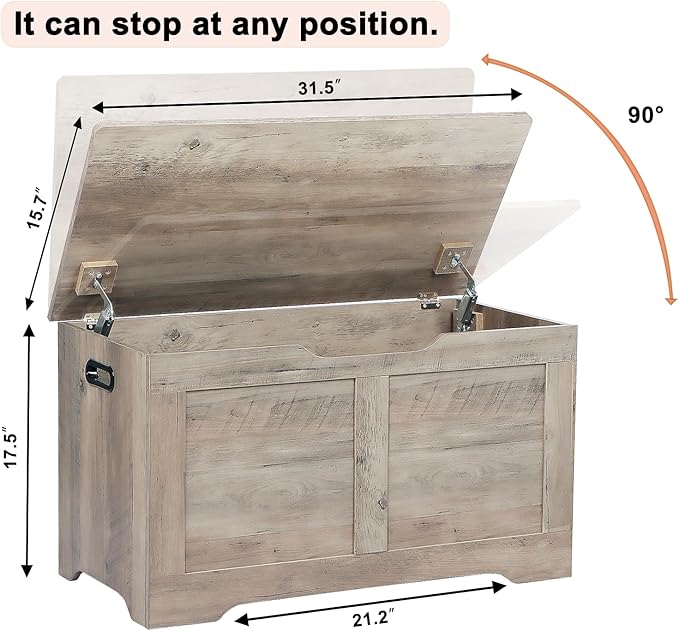 31.5" Storage Chest, Wooden Storage Bench, Lift Top Toy Chest - Image 3