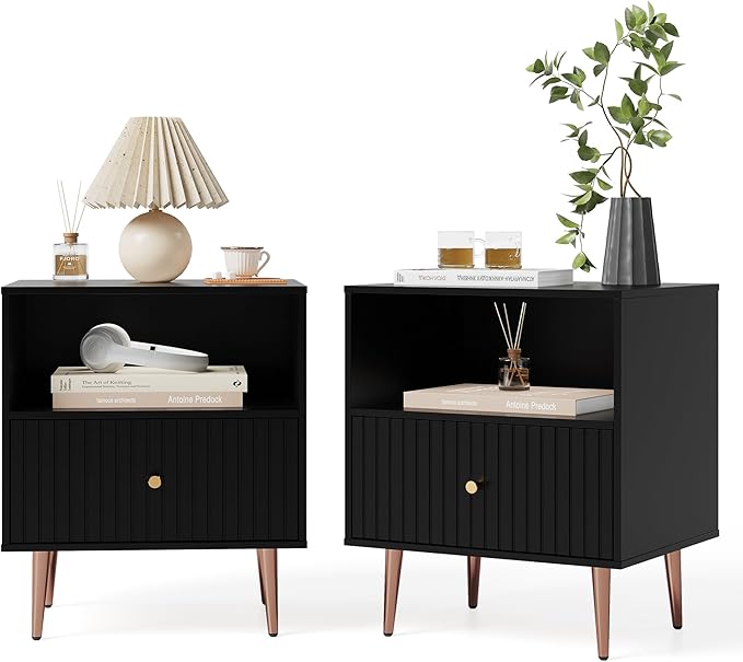 Black Night Stand Set 2, Modern Bedside Table - Image 9