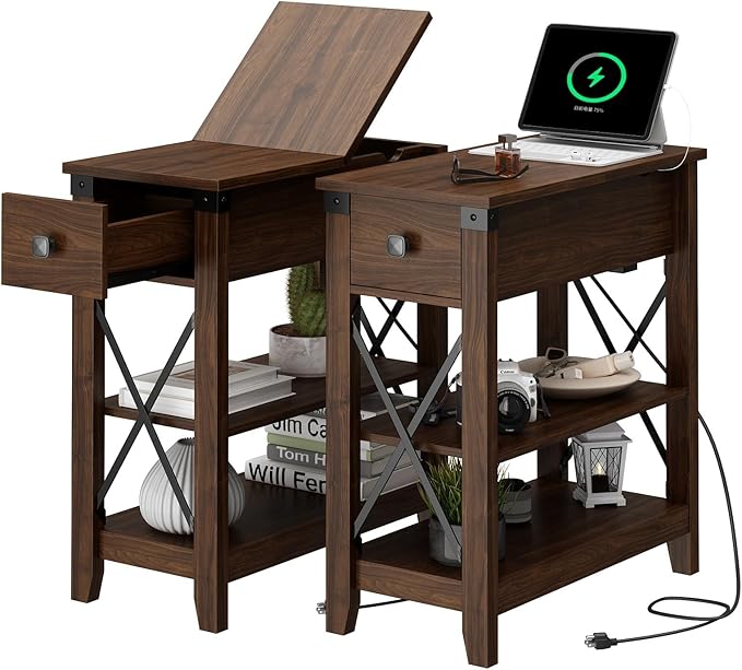 Narrow End Table with Charging Station by Awescuti