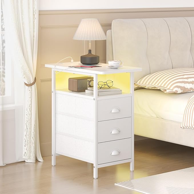 End Table with Charging Station, LED Side Tables with USB Ports and Outlets - Image 7