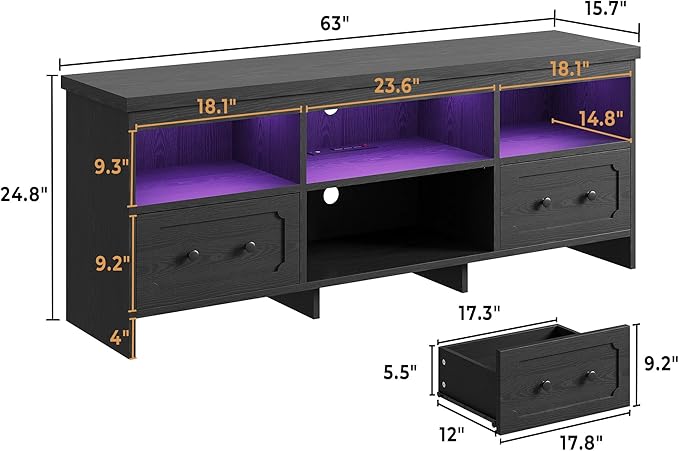 IRONCK TV Stand for 65 Inch TV, Power Outlets and Open Shelf, Media Console TV - Image 2