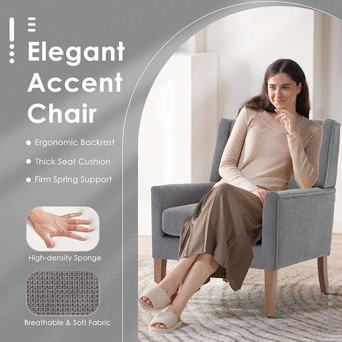 COLAMY Modern Wingback Living Room Chair, Upholstered Fabric Accent Armchair - Image 3
