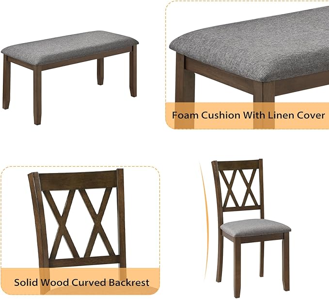 6-Piece Solid Wood Dining Table Set, Dining Table & Chair Set - Image 5