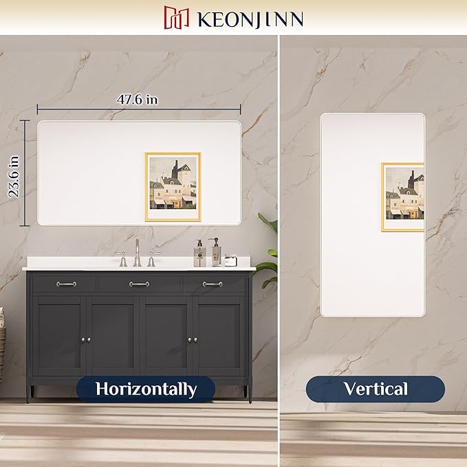 Keonjinn Brushed Nickel Mirror 48” x 24” Silver Bathroom Mirror - Image 8