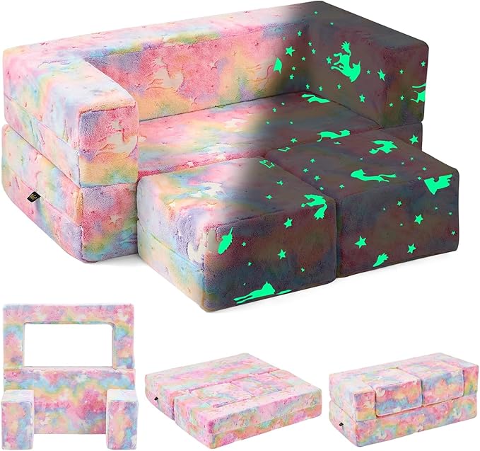 Modular Kids Couch, Glow in The Dark Sofa 3 in 1 Fold Out Kids Sofa by TELER
