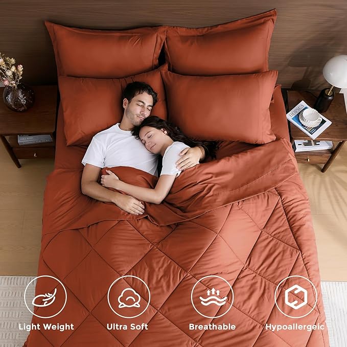 HEVUMYI Burnt Orange Twin Comforter Set - Image 2