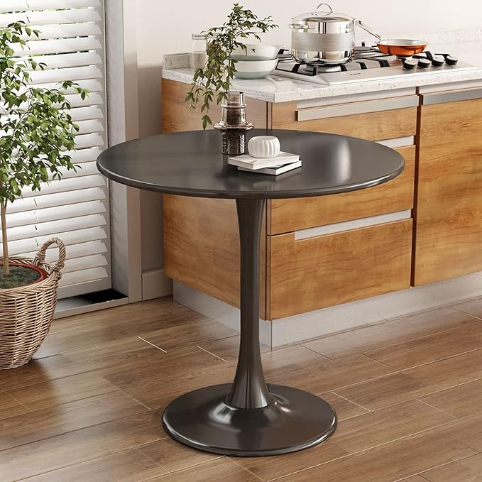 Black Round Table Modern Dining Table Tulip Round Kitchen Table Mid Century - Image 2