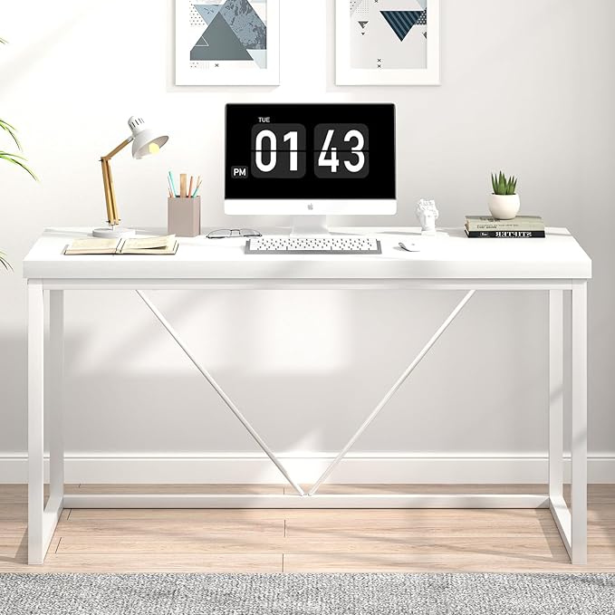 EXCEFUR White Computer Desk, Modern Home Office Desk, Small Wood Study Writing - Image 7