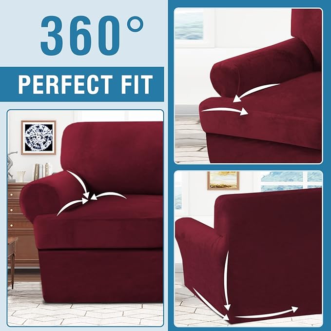 H.VERSAILTEX Sofa Cover 2 Piece T Cushion Armchair Slipcovers Velvet Couch - Image 8