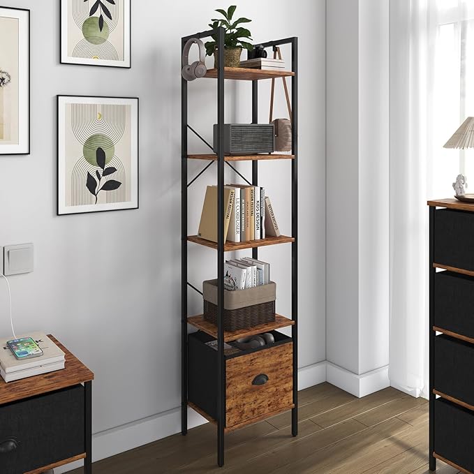 5 Tier Bookshelves, Tall Narrow Bookcases - Image 7