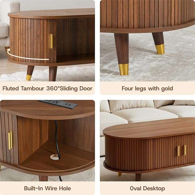 Mid-Century Fluted Oval Coffee Table - Image 5