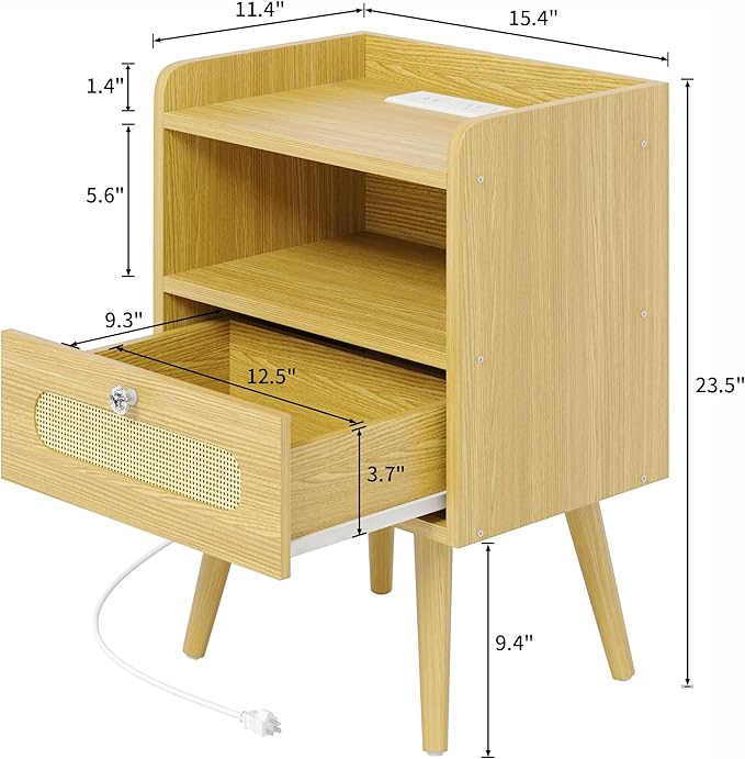 End Table Set of 2 with Charging Station, Diamond Décor Nightstands Set of 2 - Image 3
