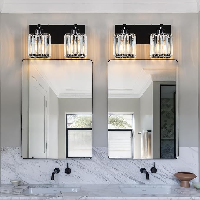 Modern Bathroom Vanity Light 2-Lights Plating Black Crystal Bathroom Wall Light - Image 3