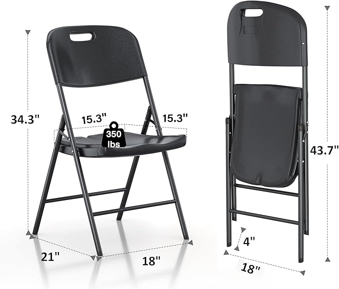 VECELO 4 Pack Folding Chairs, Indoor/Outdoor Use Plastic Seat - Image 3
