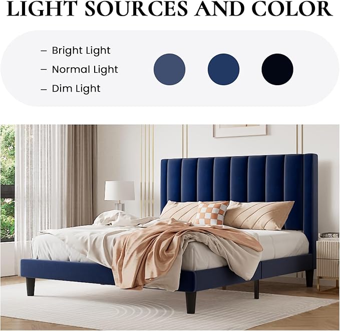 SHA CERLIN Twin Bed Frame/Velvet Upholstered Platform Bed Frame - Image 5