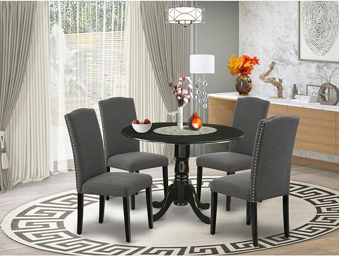 East West Furniture DLEN5-BLK-20 5 Piece Dining Set Includes a Round Dining - Image 6