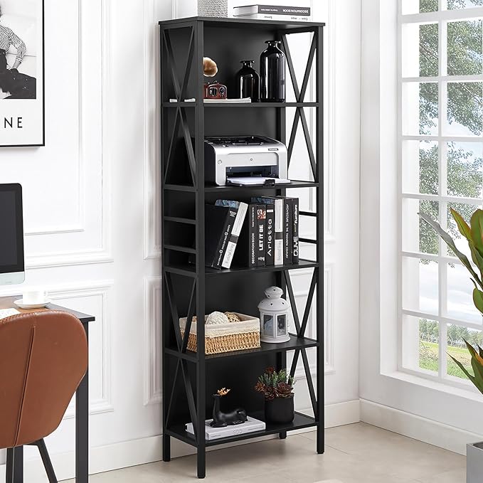 HOMISSUE Tall Bookshelf, 6-Tier Book Shelf, Rustic Wood Metal Bookshelves and - Image 3
