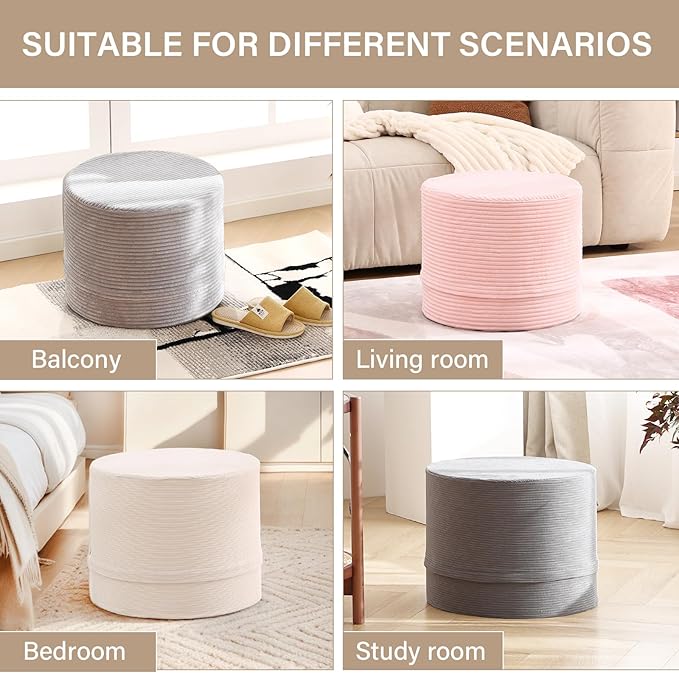 LITA Round Stuffed Pouf Ottoman, Velvet Poufs - Image 8