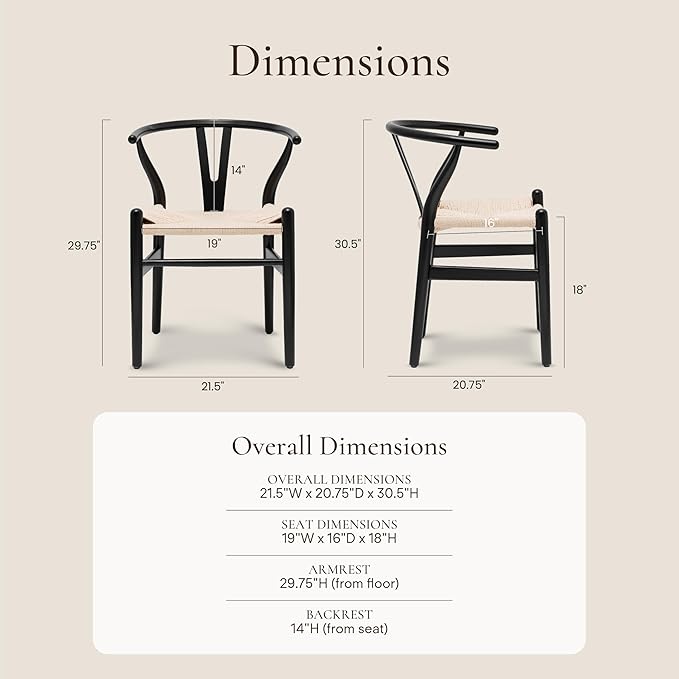 POLY & BARK Weave Dining Chairs – Mid-Century Modern Wishbone Dining Chairs - Image 3