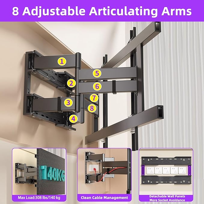 Full Motion TV Wall Mount for 55-120 Inch TVs, 308Lbs Heavy Duty, Ultra-Slim 8 - Image 6