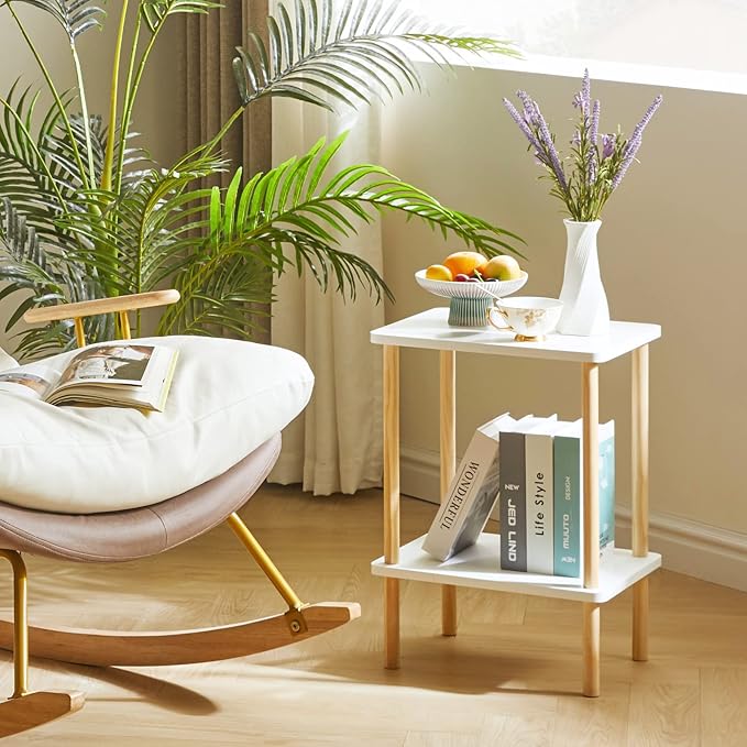 IBUYKE 2-Tier Side Table, Solid Wood Tall End Table - Image 10