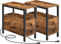 HOOBRO End Table with Charging Station, Narrow Side Table with 2 Drawer & Power by HOOBRO