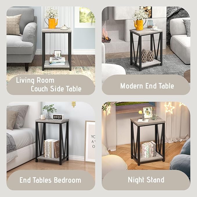 FOLUBAN End Table, Rustic Wood and Metal Side Table - Image 3