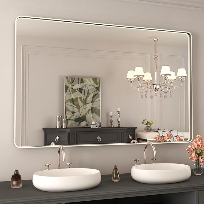 WEER 48X30 Inch Brushed Nickel Bathroom Mirror, Brushed Silver Metal Frame by WEER