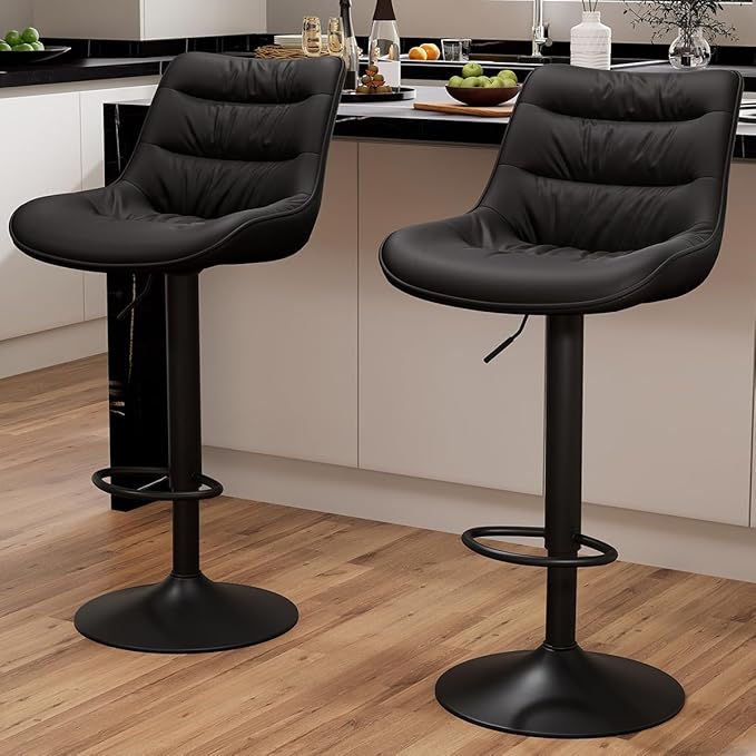 Kidol & Shellder Bar Stools Set of 2 Adjustable Swivel Black, PU Leather by KidolShellder