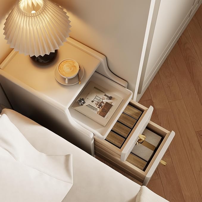 Small Nightstand with Drawers, Solid Wood Bedside Table, Narrow Walnut - Image 3