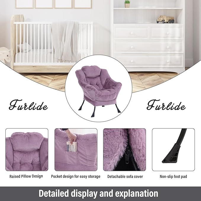 Oversized Chair with Ottoman, Modern Chair with Folding Footrest, Lounge Accent - Image 4
